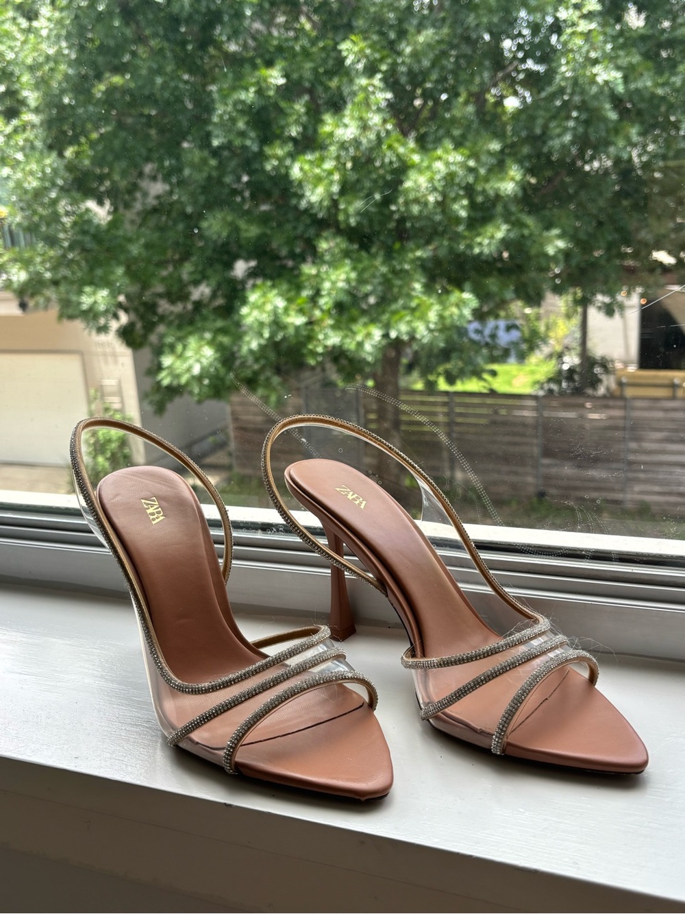 ZARA Nude Pink Crystal-Strap Stiletto Heels